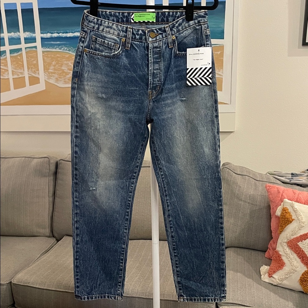 Free People 80’s Wash Denim Blue Straight Leg Distressed Jeans